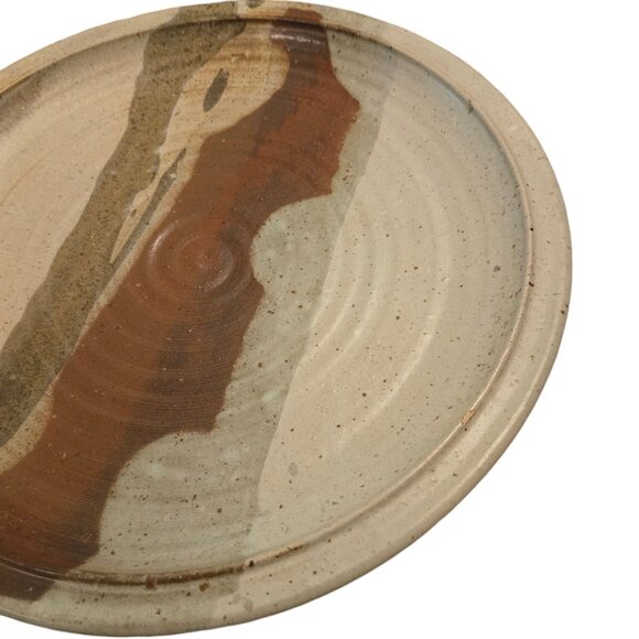 Stoneware Pottery Wall Art Plate Abstract Design Signed Handmade Neutral Tones - Picture 13 of 16